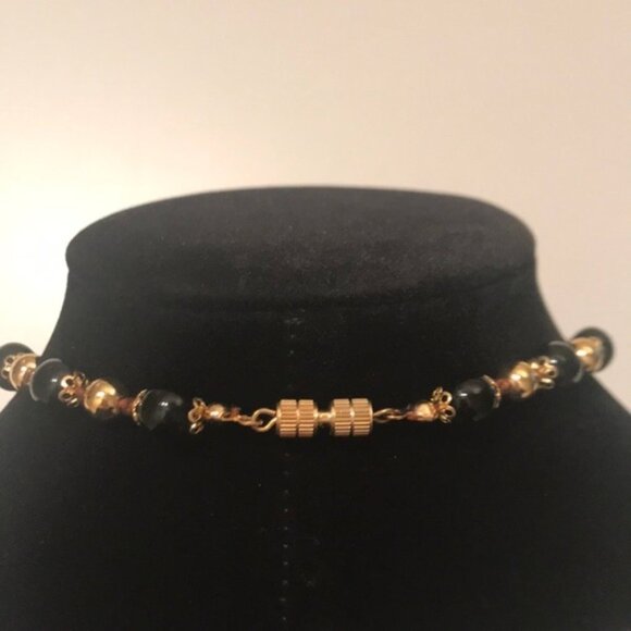 🖤✨ Vintage Black & Goldtone Murano Glass Beaded Necklace | 24” - Picture 2 of 7